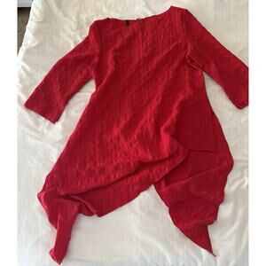 IC By Connie K Red Crinkle Asymmetric Tunic Lagenlook Fall Shirt Women's Size L